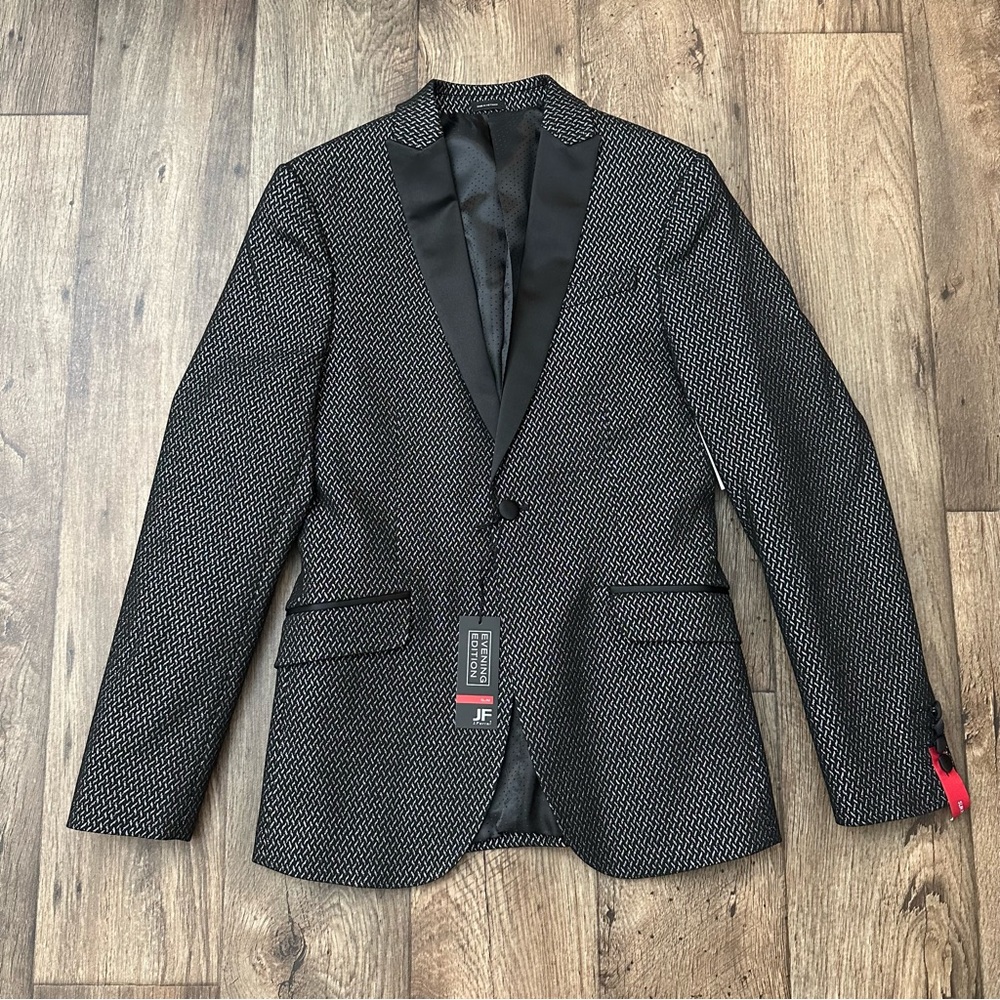 JF J. Ferrar Evening Jacket Suit Sport Coat Blazer Sz 36 Reg Black Silver